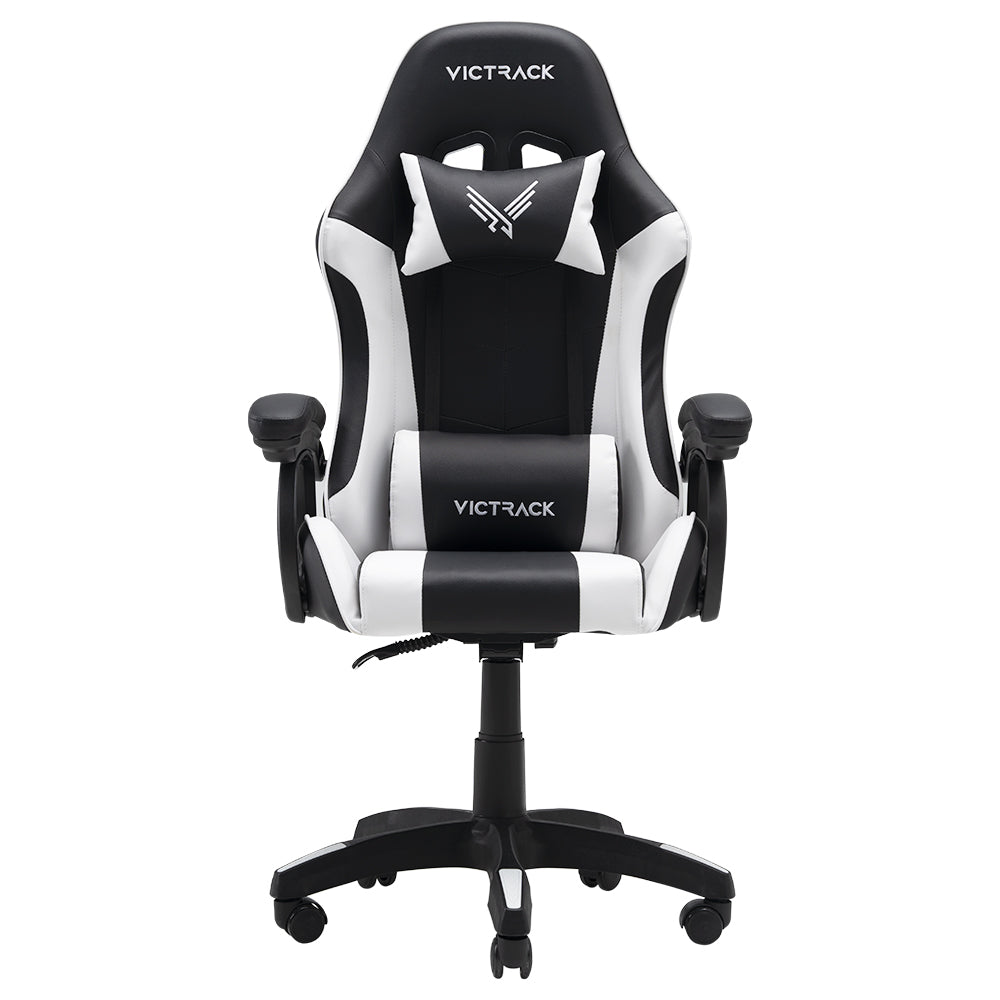 Victrack Basic Gaming Chair, Computer Chair, Height Adjustable, with 360°-Swivel Seat and Headrest and for Office or Gaming, A-01, White and Black