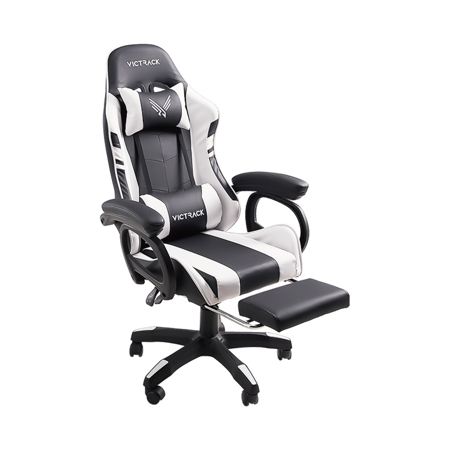 Victrack Basic Gaming Chair, Computer Chair, Height Adjustable, with 360°-Swivel Seat and Headrest and Footrest and for Office or Gaming, A-01S, White and Black