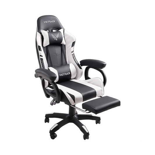 Victrack Basic Gaming Chair, Computer Chair, Height Adjustable, with 360°-Swivel Seat and Headrest and Footrest and for Office or Gaming, A-01S, White and Black