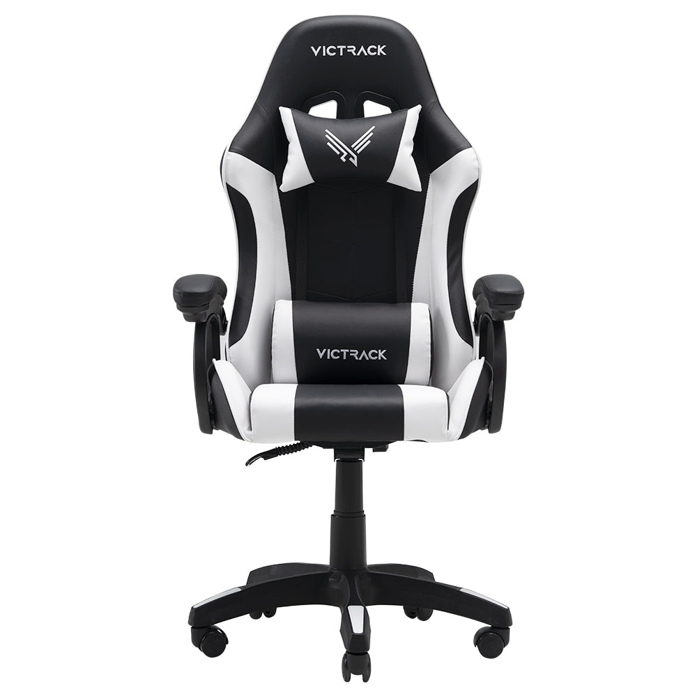 Victrack Basic Gaming Chair, Computer Chair, Height Adjustable, with 360°-Swivel Seat and Headrest and for Office or Gaming, A-01, White and Black