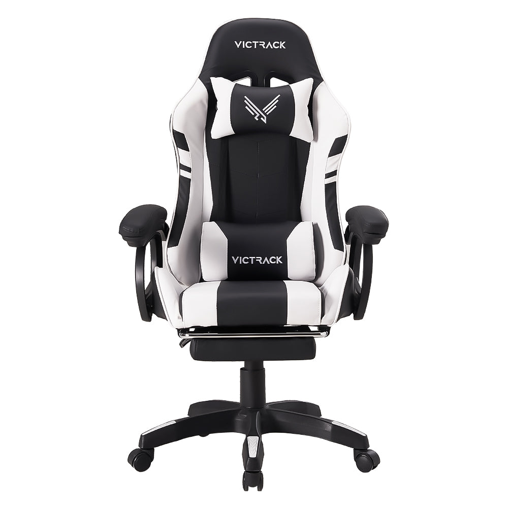 Victrack Basic Gaming Chair, Computer Chair, Height Adjustable, with 360°-Swivel Seat and Headrest and Footrest and for Office or Gaming, A-01S, White and Black