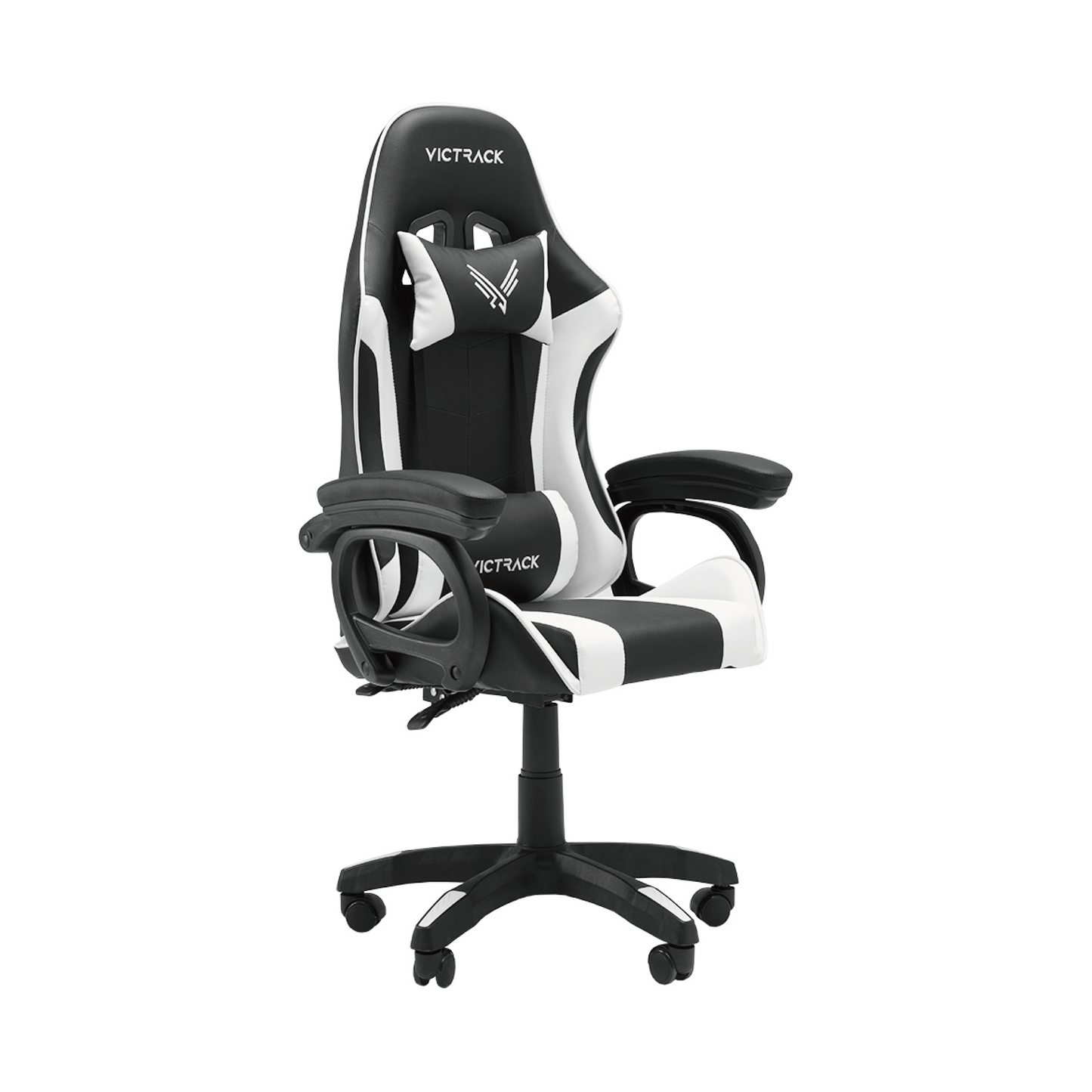 Victrack Basic Gaming Chair, Computer Chair, Height Adjustable, with 360°-Swivel Seat and Headrest and for Office or Gaming, A-01, White and Black